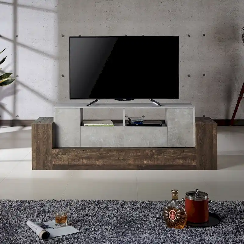 Geso Industrial Oak and Light Grey 71-inch 4-Shelf TV Console by Furniture of America