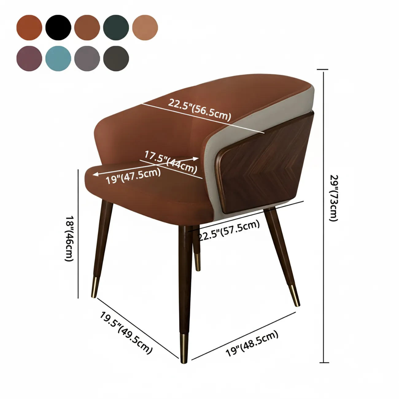 Modern Armrest Faux Leather Wood Dining Chair Low Back
