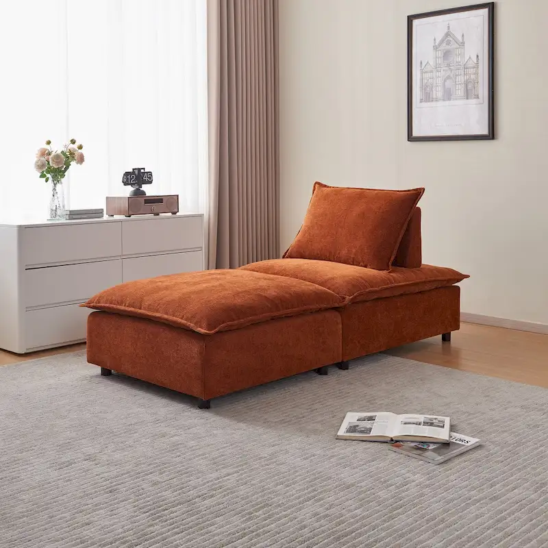 Armless Accent Chair, Single Sofa Couch with Ottoman - Compact Design, Space-Saving Seating for Living Room, Bedroom