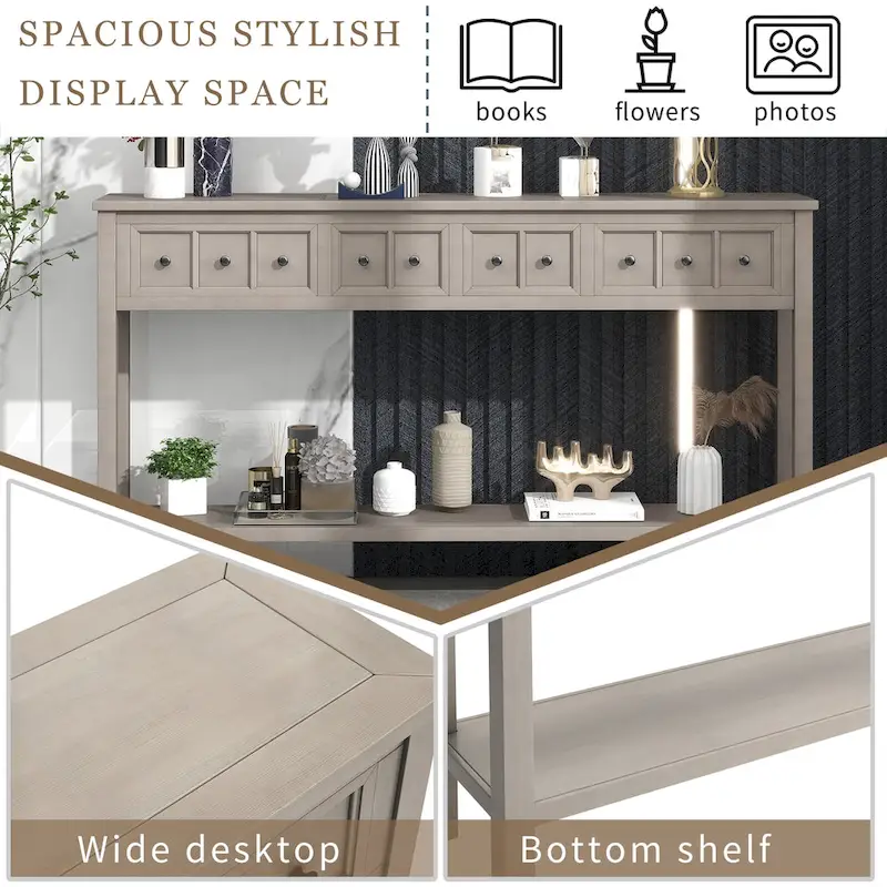 Rustic Entryway Console Table with Drawers and Bottom Shelf