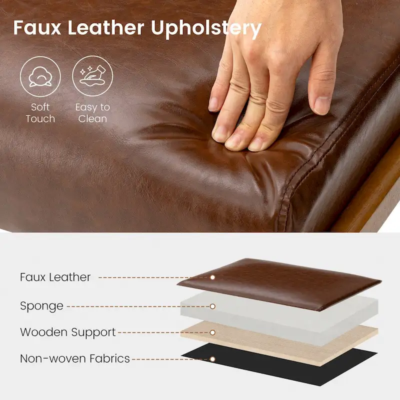 Glitzhome Set of 2 Mid-century Leatherette Ottoman Accent Stools