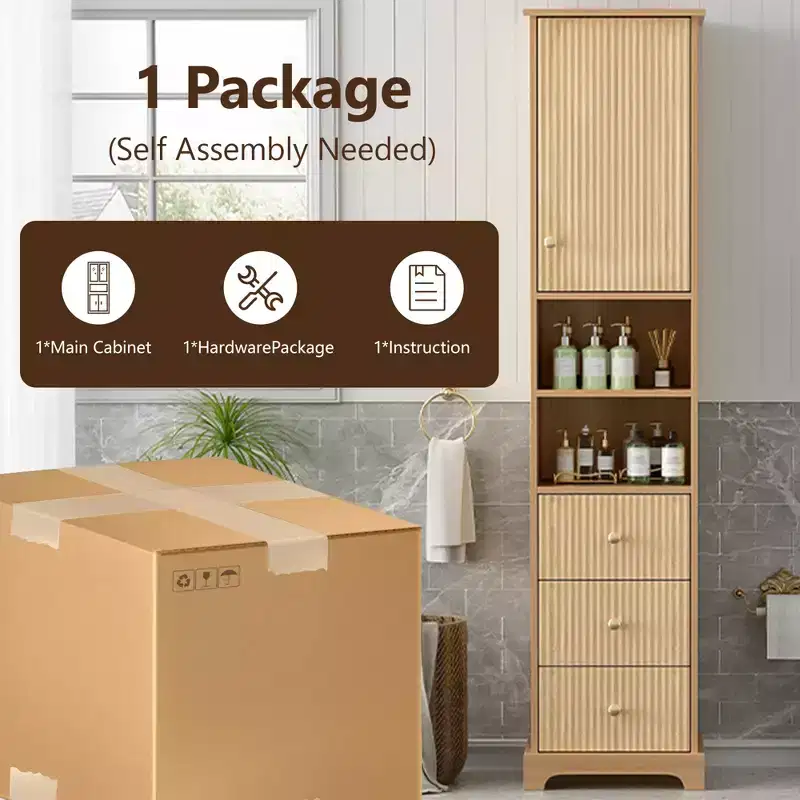 Clihome 67.7 Tall Freestanding Bathroom Cabinet, Traditional American Style,with Adjustable Shelf,Space-Saving Design