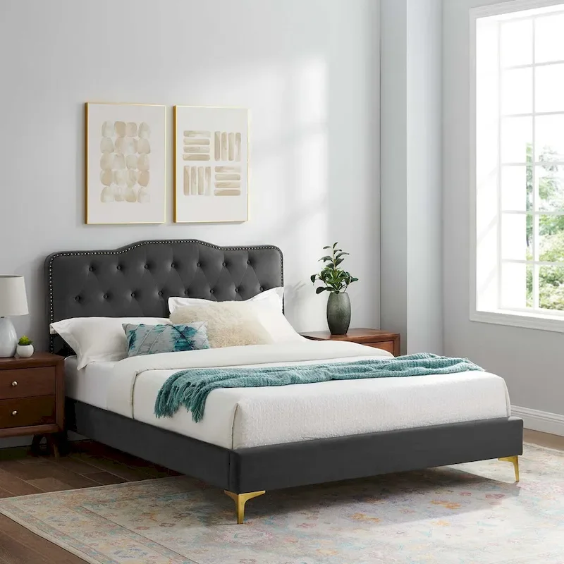 Amber Tufted Performance Velvet Twin Platform Bed