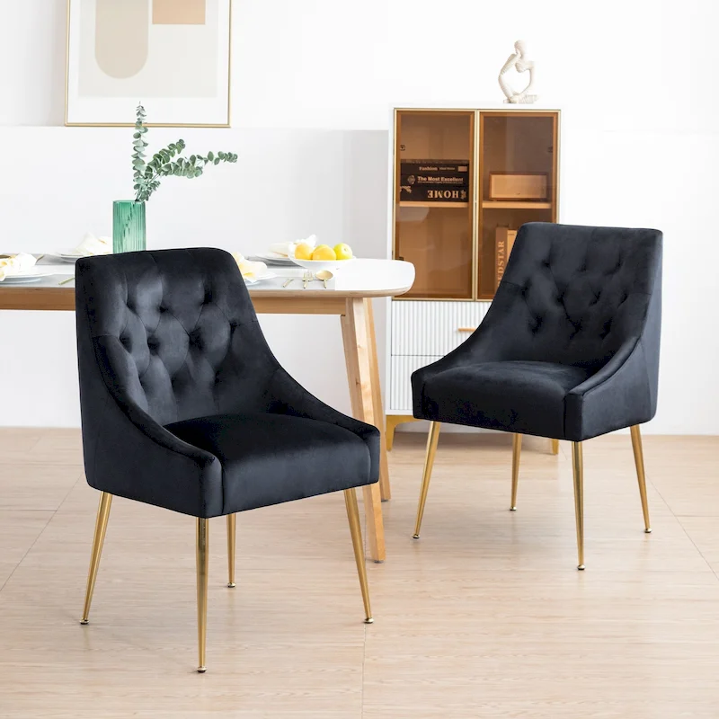 XINMICS Mid-Century Modern Velvet Dining Chair, Upholstered Parsons Chair, Set of 2