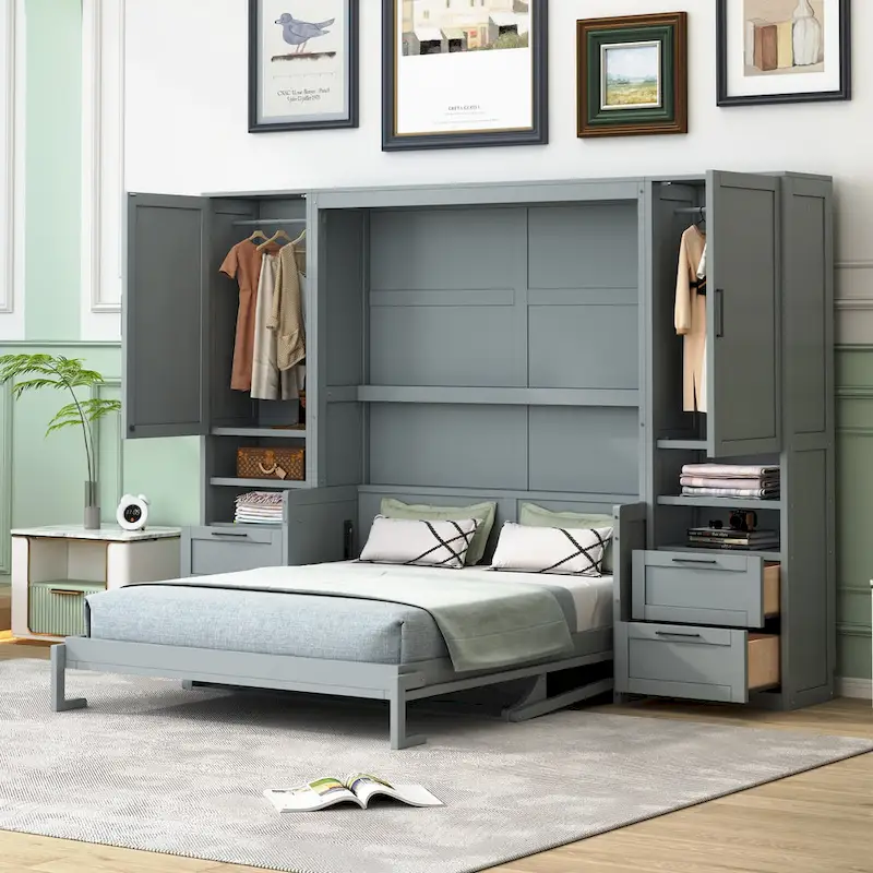 Murphy Bed (Wall Bed) — Featuring Wardrobe, Desk, Drawers, And Shelving