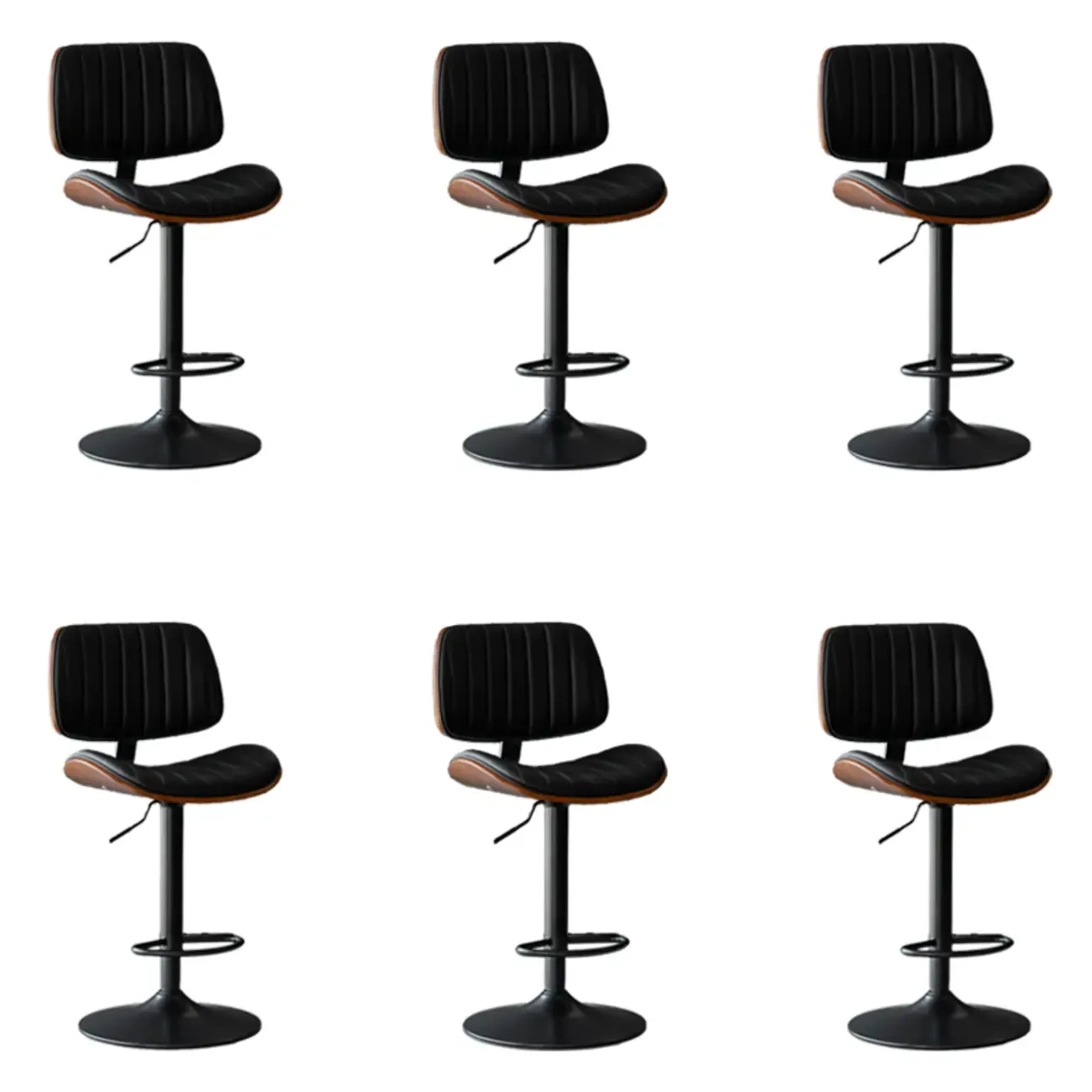 Adjustable Height Bucket Swivel Leather Bar Stool with Back