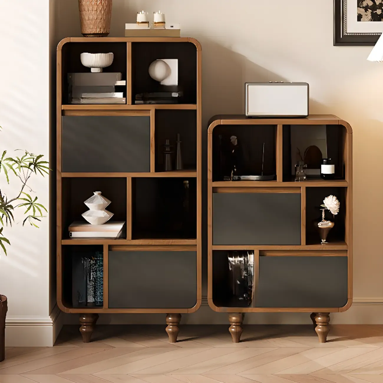 Mid-Century Modern Wooden Vertical Display Bookcase