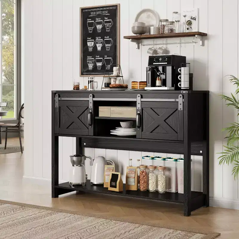 White & Rustic Oak Farmhouse TV Stand with Electric Fireplace, Fits 65