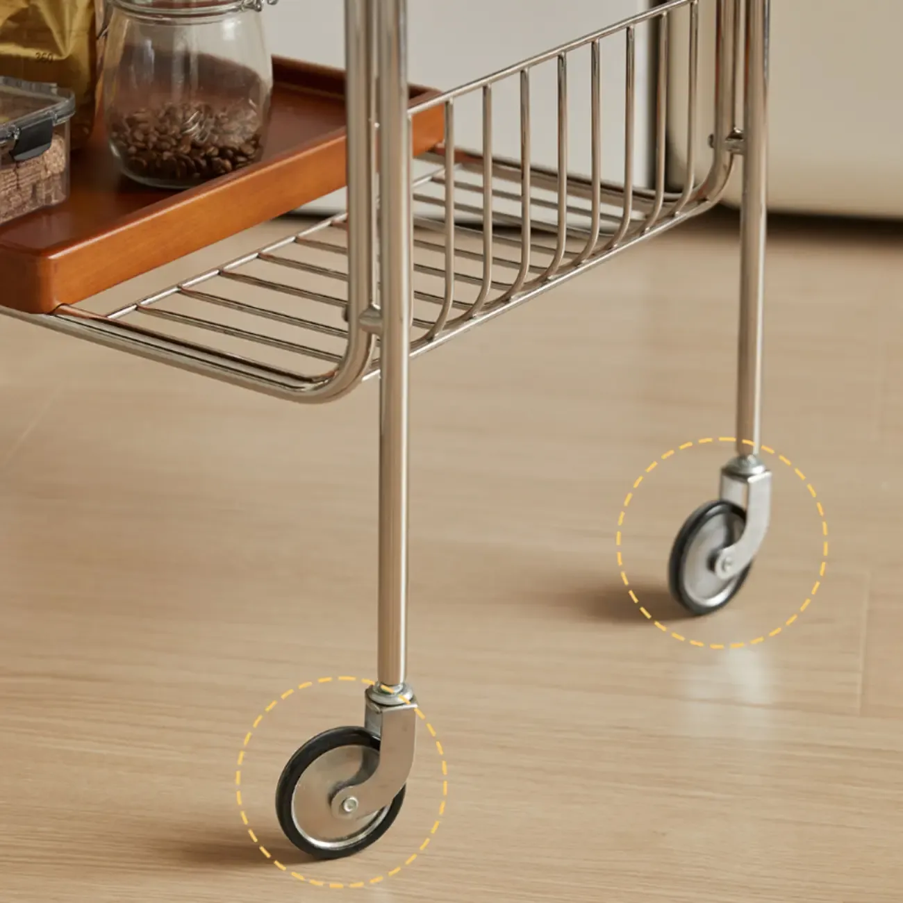 Brown Modern 2-Shelf Wood Rectangular Rolling Side Table