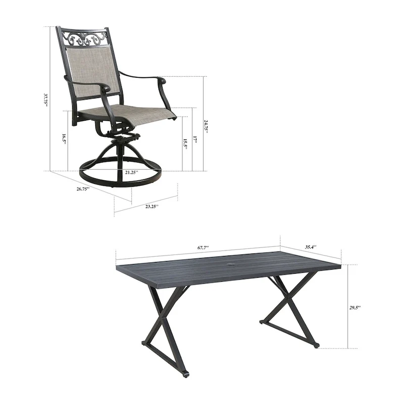 Dining Set with 6 Swivel Chairs and 1 Rectangle Metal Table