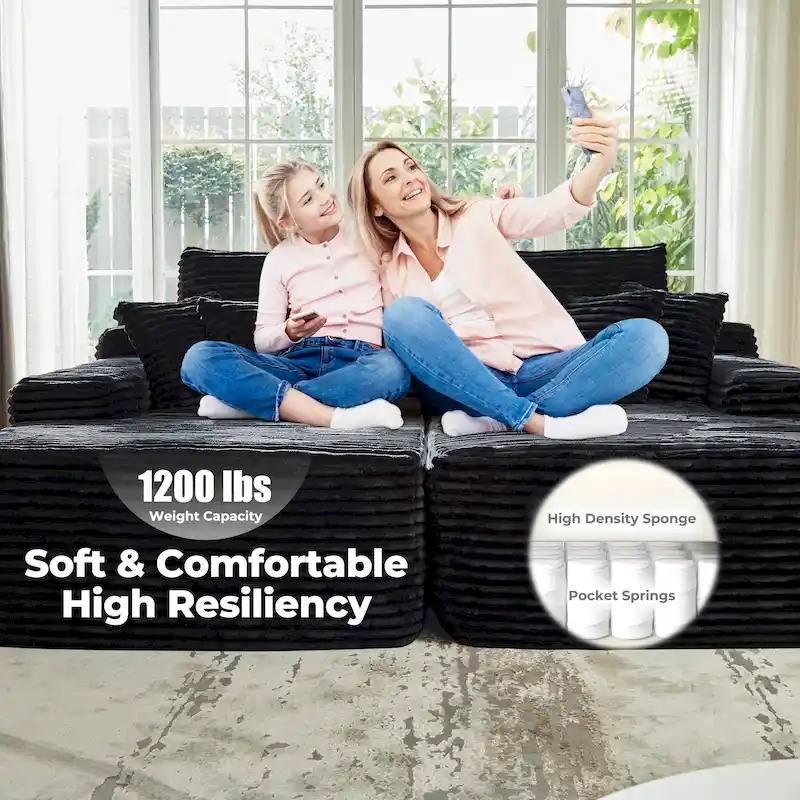 OVIOS Long Plush No Assembly Required Double Chaise Sofa