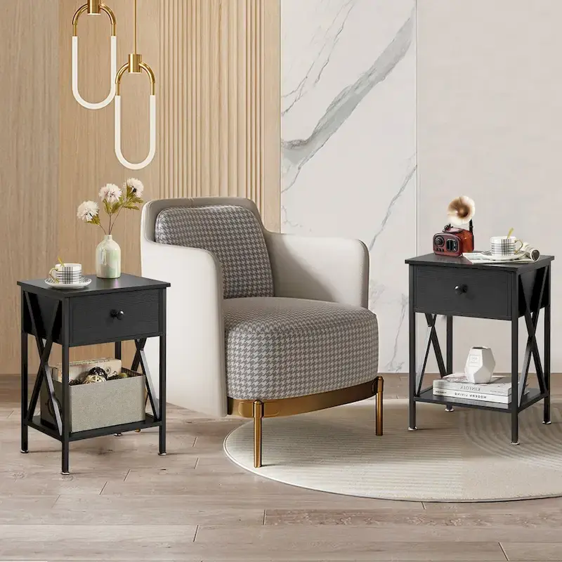 VECELO 3-Pieces Bed Frame with Wood Headboard and Modern Nightstands Set of 2