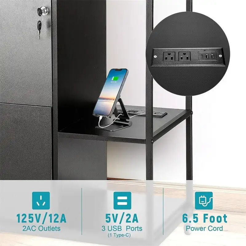 2 Drawer Mobile Filing Cabinet with Outlet - 15.75D x 43.31W x 29.53H