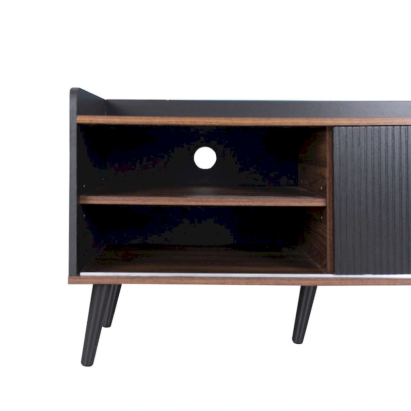 63 Inch Mid Century Modern TV Cabinet Dark Brown Black