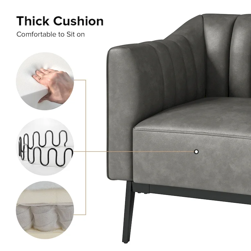 Alfons Industrial Leather Chair with Channel Tufting and Metal Leg by HULALA HOME