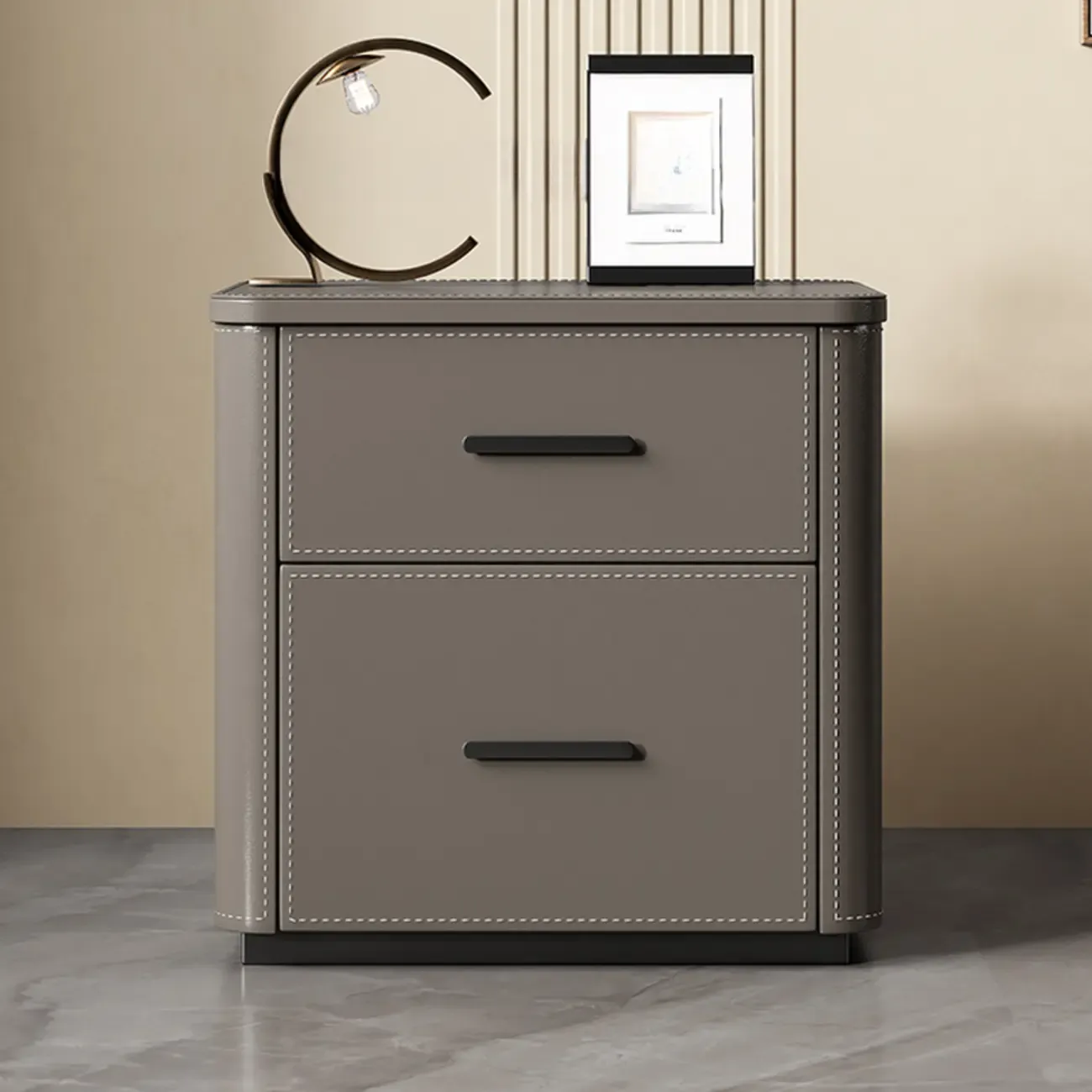 Modern Pine Wood Top 2 Drawers Nightstand