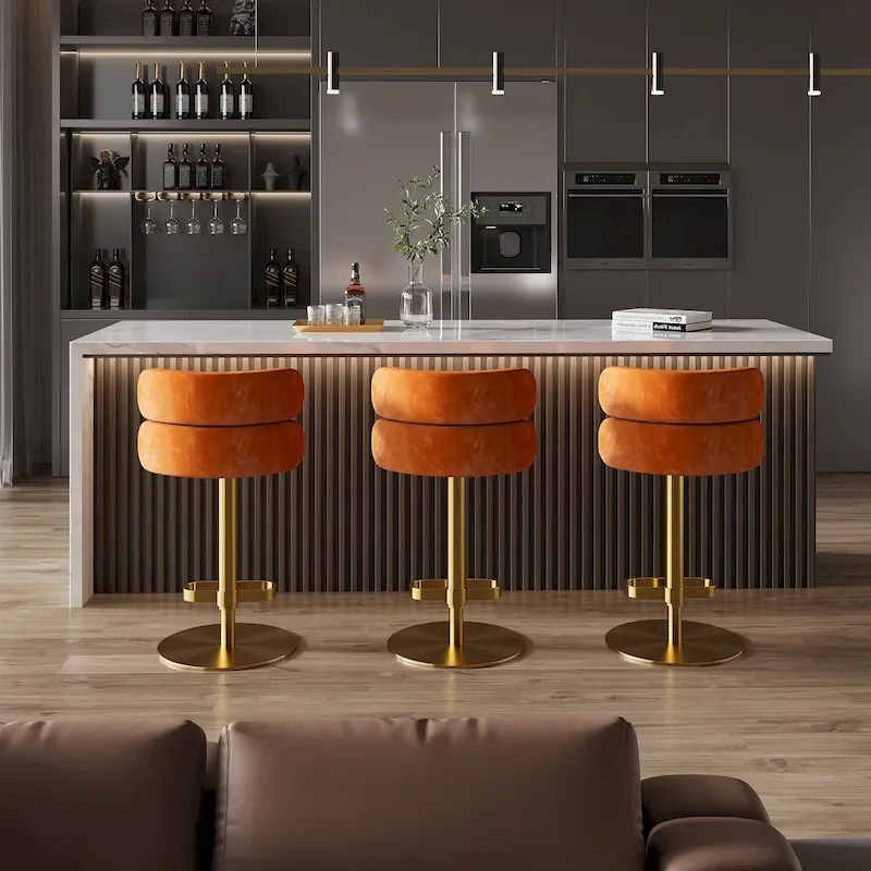 Velvet Counter Bar stool with Height Adjustable and Swivel