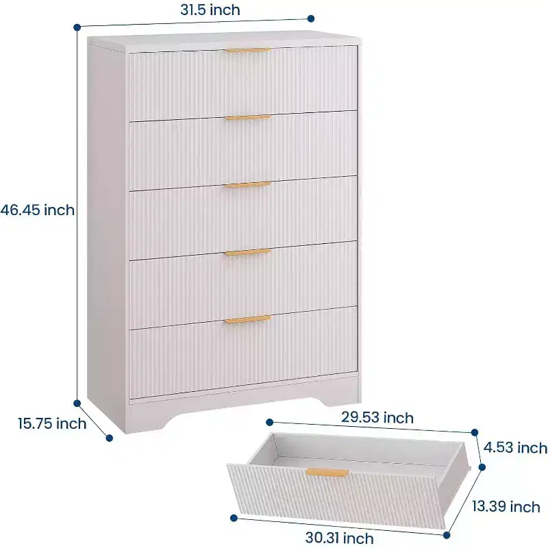 4-Drawer Fluted Dresser, Modern Chest of Drawers with Wave Panel, Tall Storage Organizer for Bedroom, Nursery, Living Room, Entryway