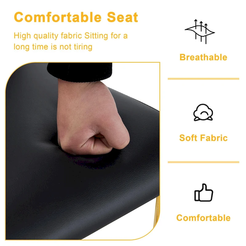 PU Dining Chair Set, Uniquely Designed Black Dining Chairs, Pu Material, Paired With Gold Metal Chair Legs (Set Of 4)