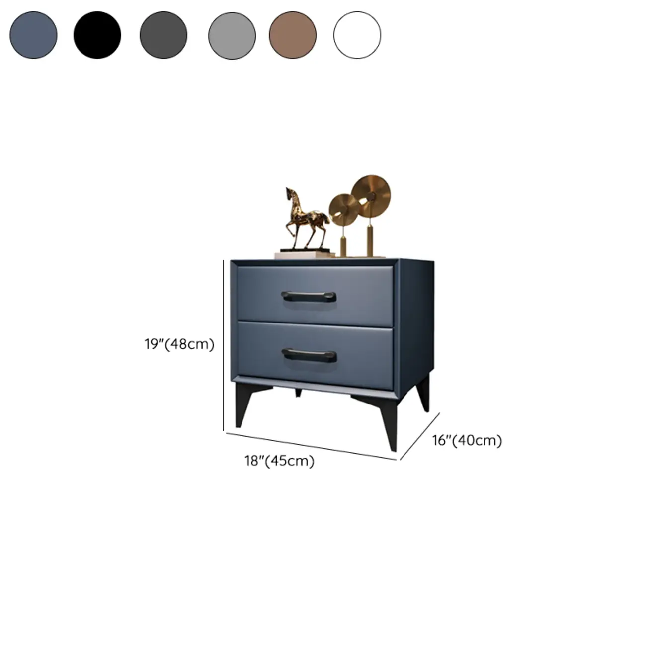 Trendy Leather Wooden 2-Drawer Nightstand with Metal Legs