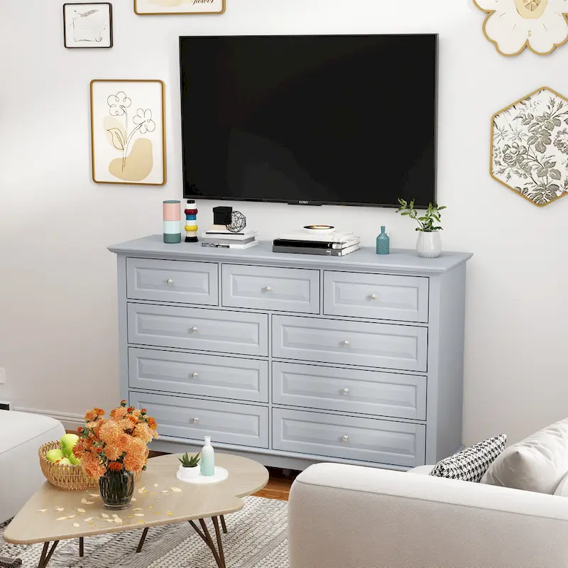 9-Drawer Dresser with Solid Wood Legs Chest Of Drawers Lacquer Console