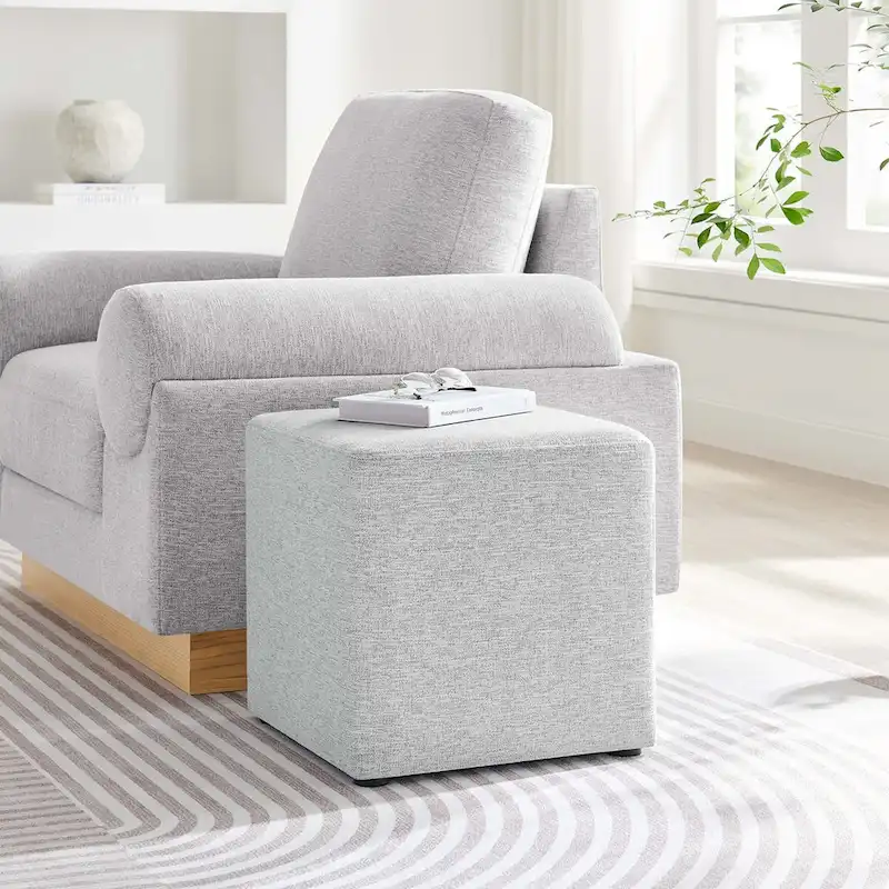 Callum 17/28 Square Woven Heathered Fabric Upholstered Ottoman