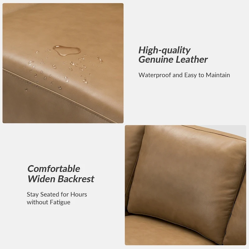 Ernando 83.46 Wide Genuine Leather Sofa with Squared Arms and Pillows