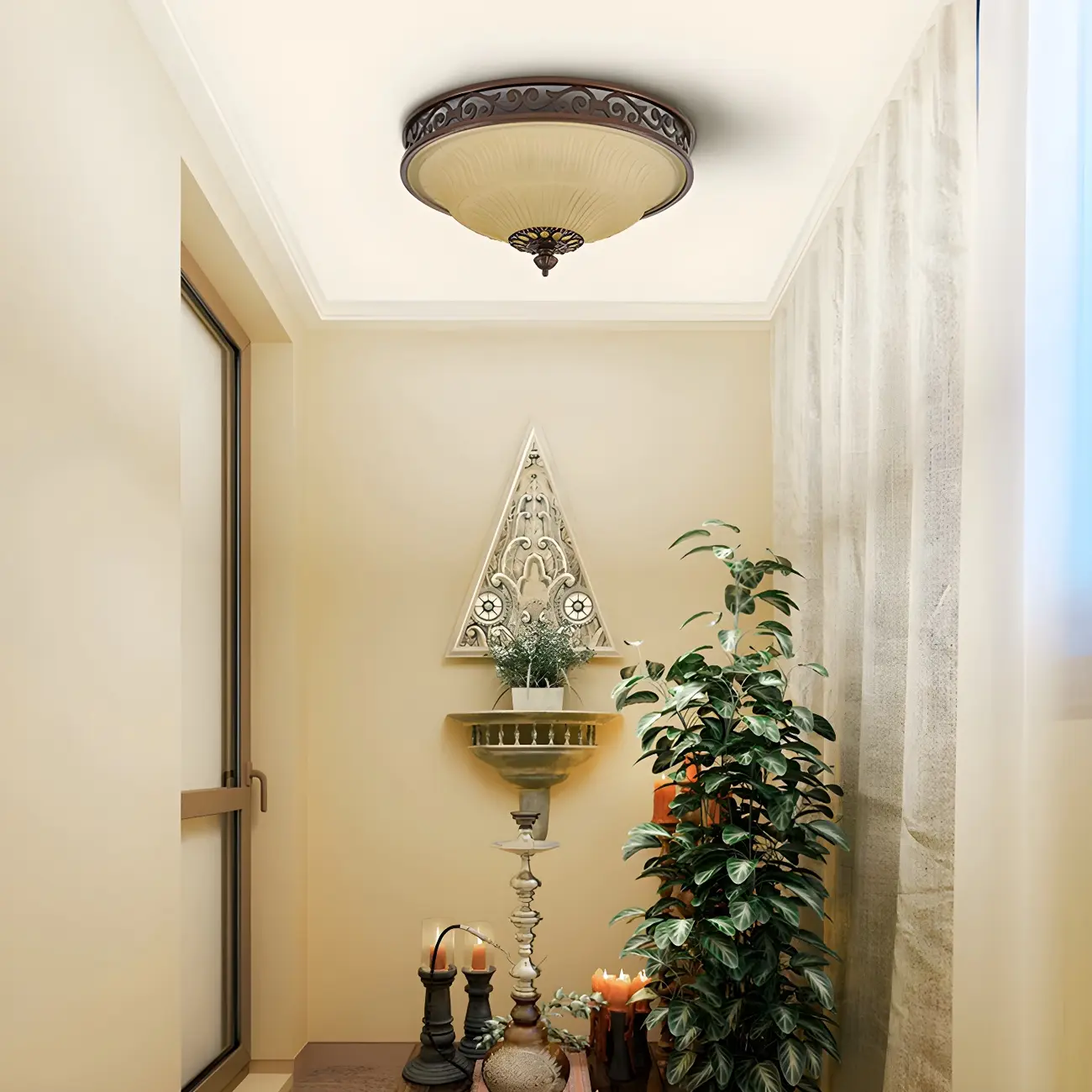 Vintage Brown Frosted Glass Flush Mount Ceiling Light