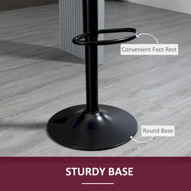 HOMCOM Adjustable Bar Stools Set of 2, Velvet Counter Height Barstool, Upholstered Kitchen Stool with Swivel Seat, Steel Frame