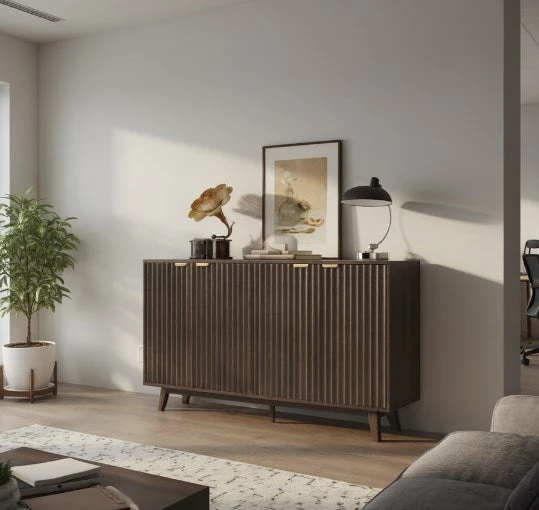 Fluted Coffee Bar Cabinet and Buffet Sideboard Cabinet