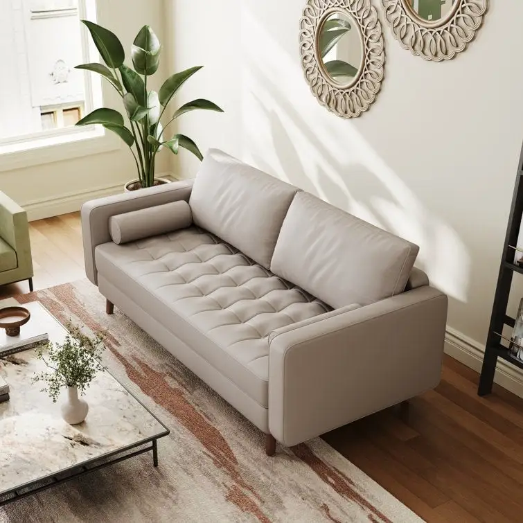 70-Inch Faux Leather Tufted Sofa