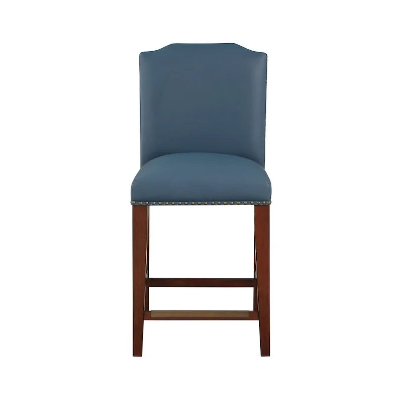 Stationary Faux Leather Counter Stool with Nail Head Trim, Modern Bar Stool