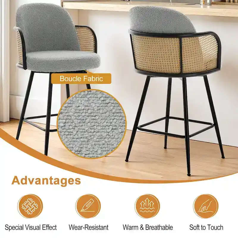 26-Inch Fabric Upholstered Swivel Counter Height Bar Stools - 38.2 H x 21.5 W x 23.2 D