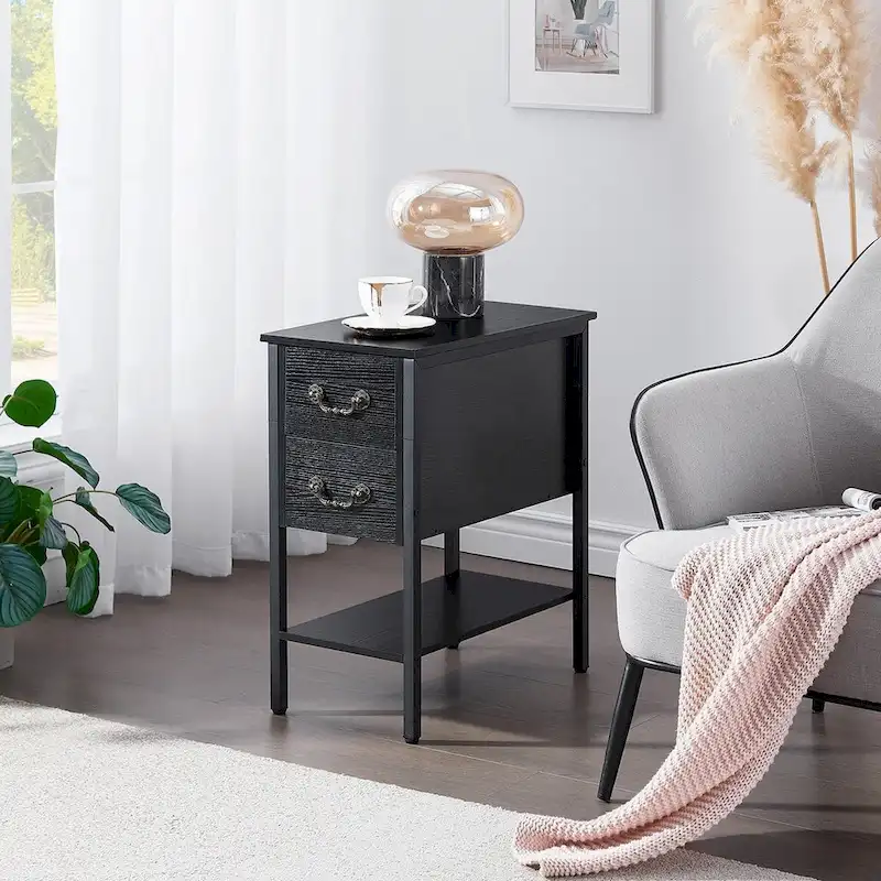 Industrial 2-Drawer Nightstand Narrow End Side Table