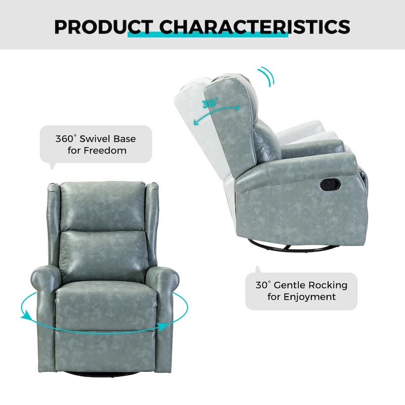 Baksoho Swivel Nursery Faux Leather Recliner with Metal Base Set of 2 by HULALA HOME