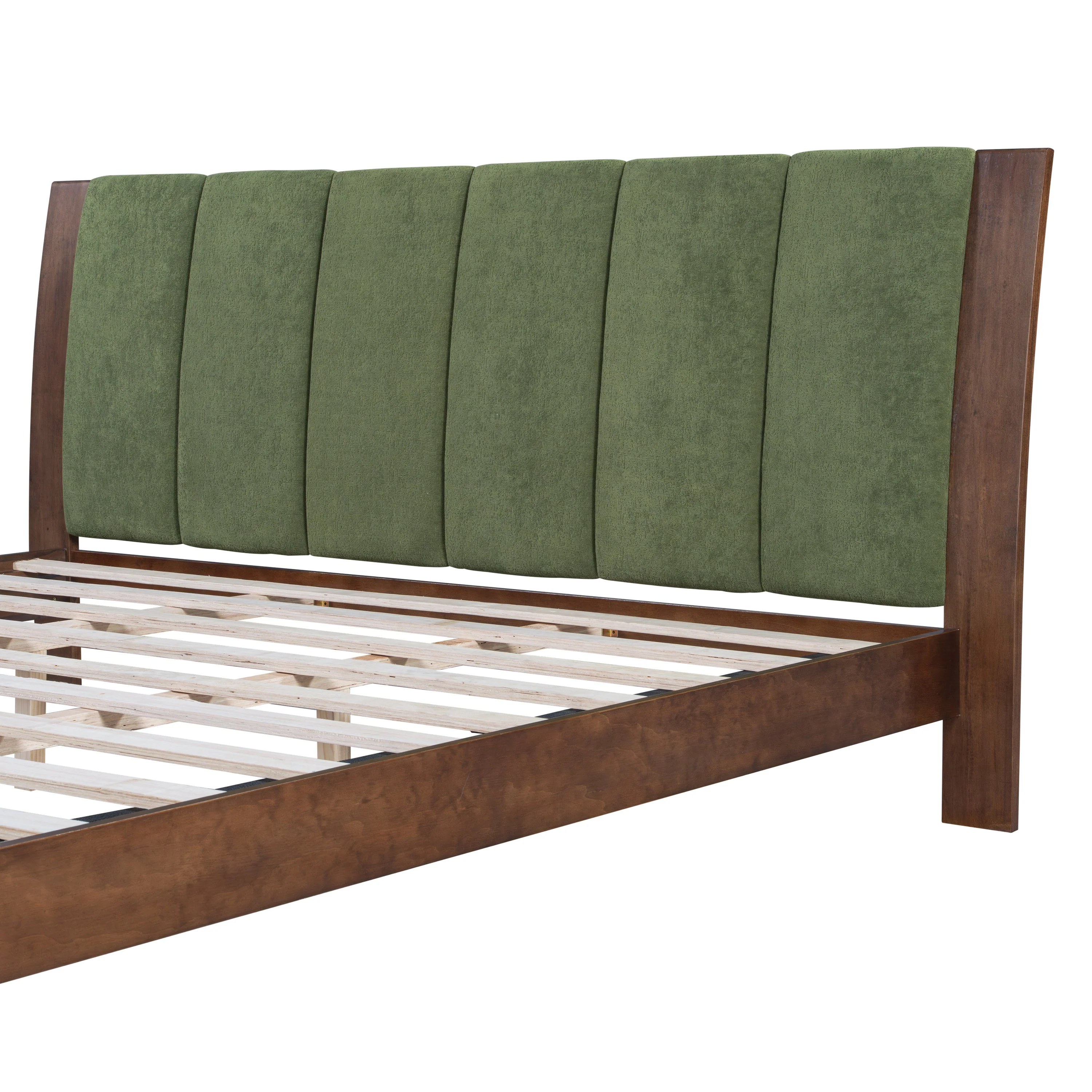 Mid Century Modern Wood and Upholstered Bedframe