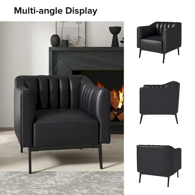 Alfons Industrial Leather Chair with Channel Tufting and Metal Leg by HULALA HOME