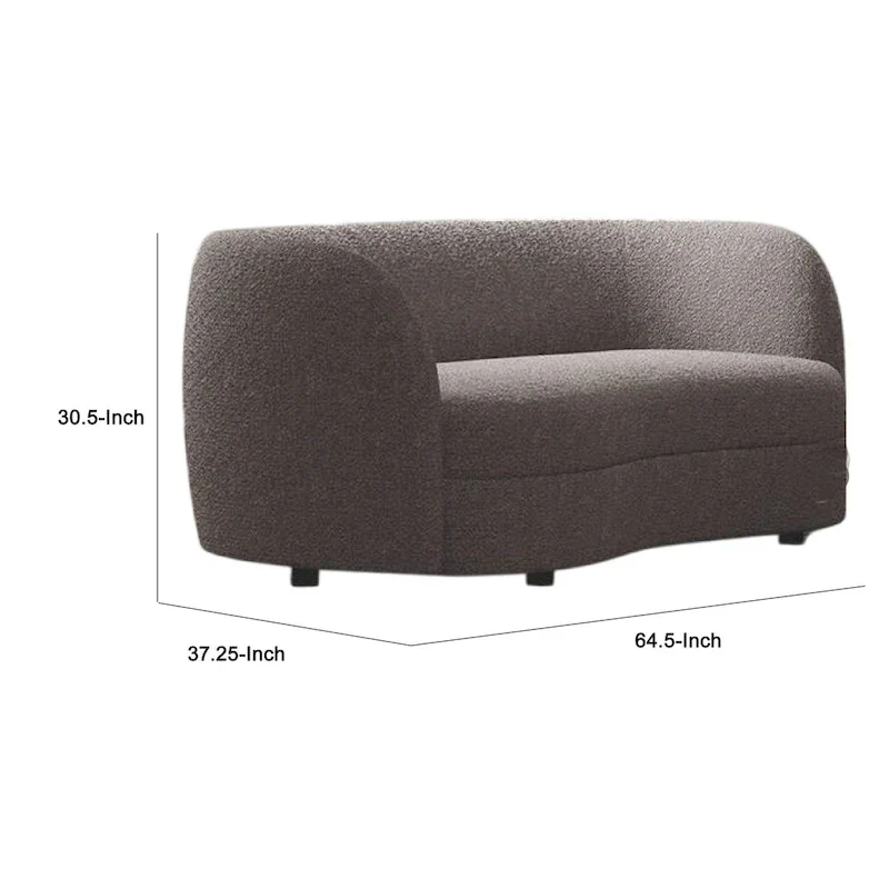 64-Inch Two-Seater Sofa — Charcoal Grey Bouclé with Curved, Kidney-Shaped Design