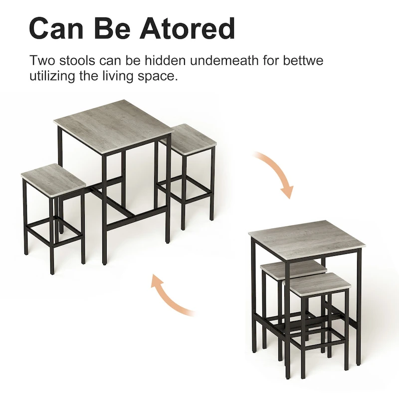 Square Bar Table with 2 Bar Chairs