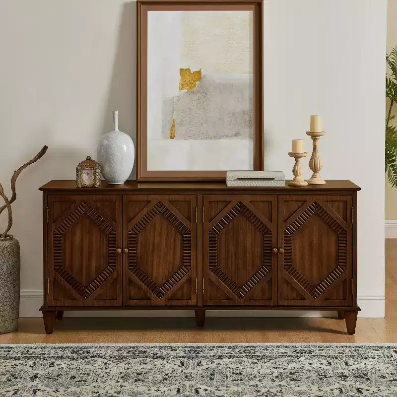 Mid Century Sideboard Buffet Cabinet, Accent Cabinet with 4 Doors and 4 Shelves, Storage Cabinet for Living Room, Entryway, Office