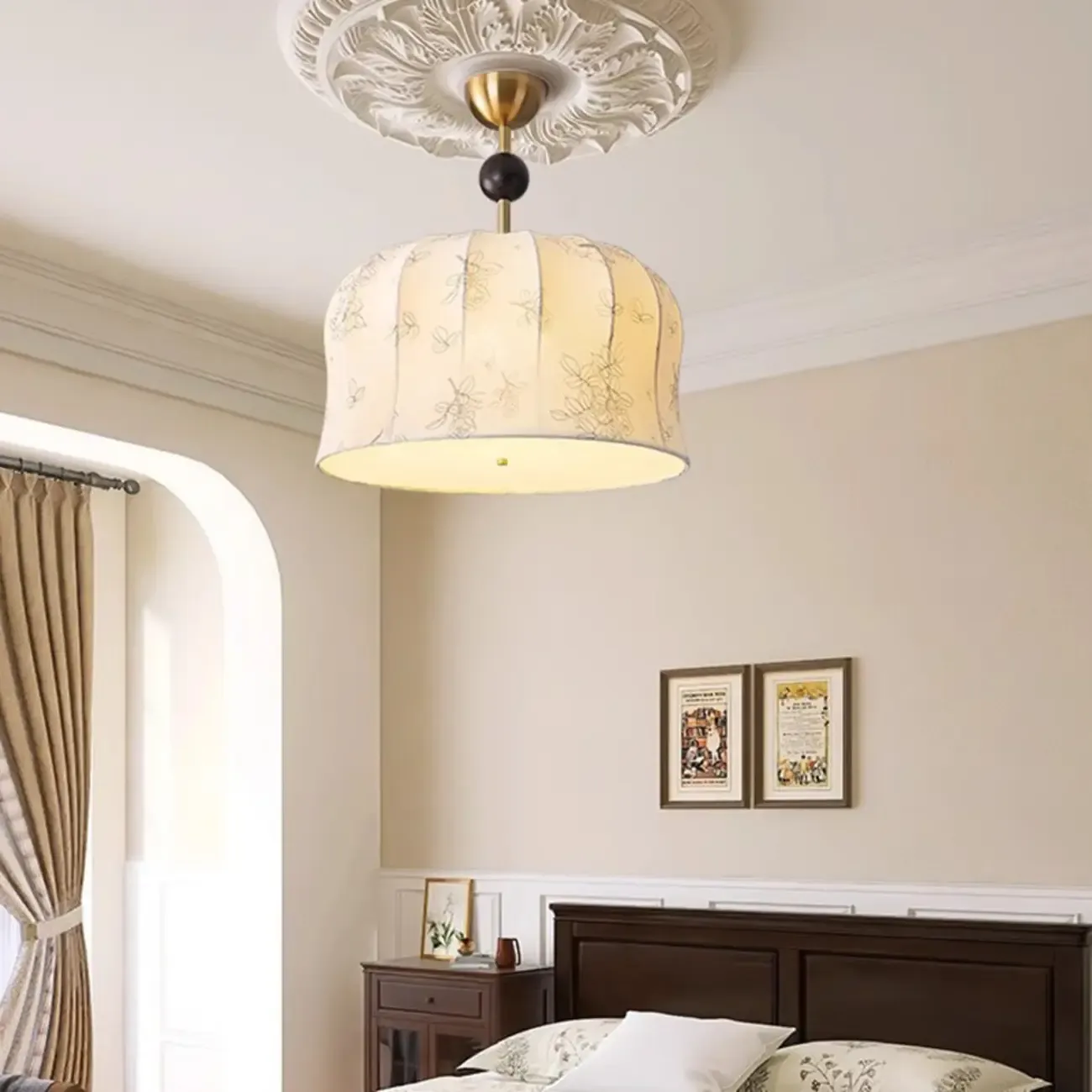 Rustic Beige Geometric Dome Fabric Chandelier