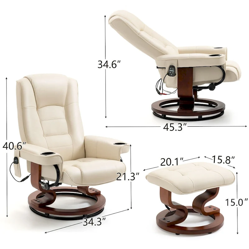 AVAWING Recliner Chair with Ottoman Vibration Massage Swivel