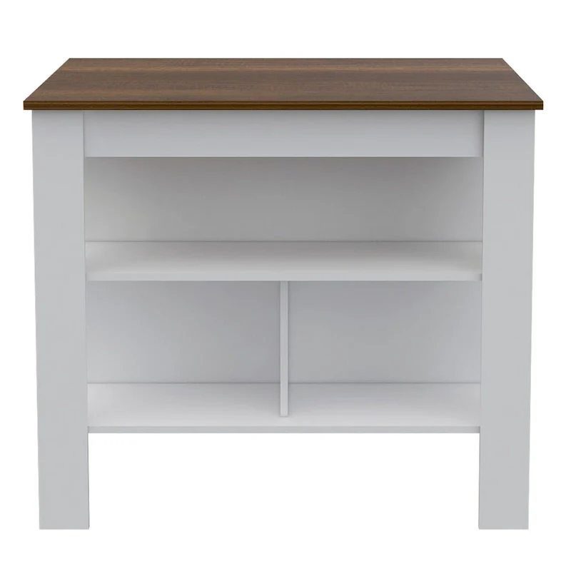 Open Kitchen Island,4 Legs, Three Shelves -White / Walnut