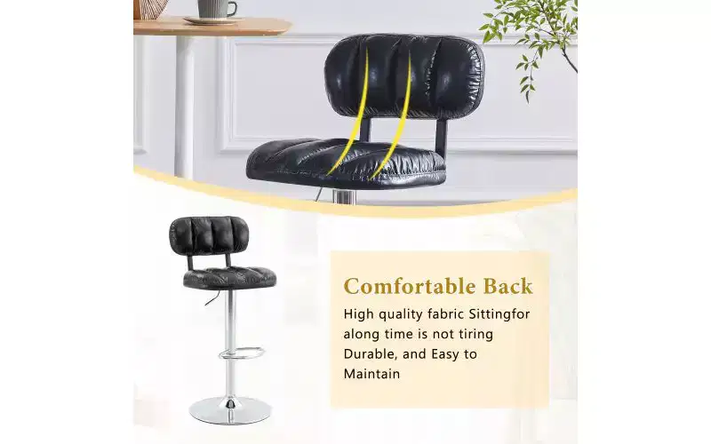 Black / White Adjustable Height Bar Stool, PU Leather, Low Back, Armless, Set of 2