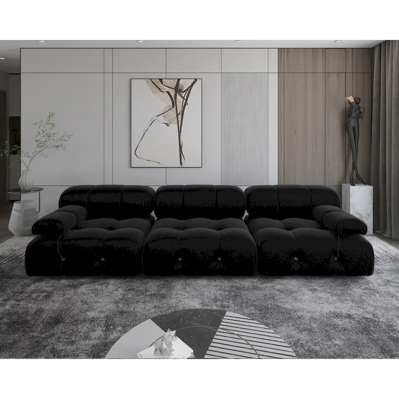 Black Modular Sectional Sofa Velvet Upholstered Sofa