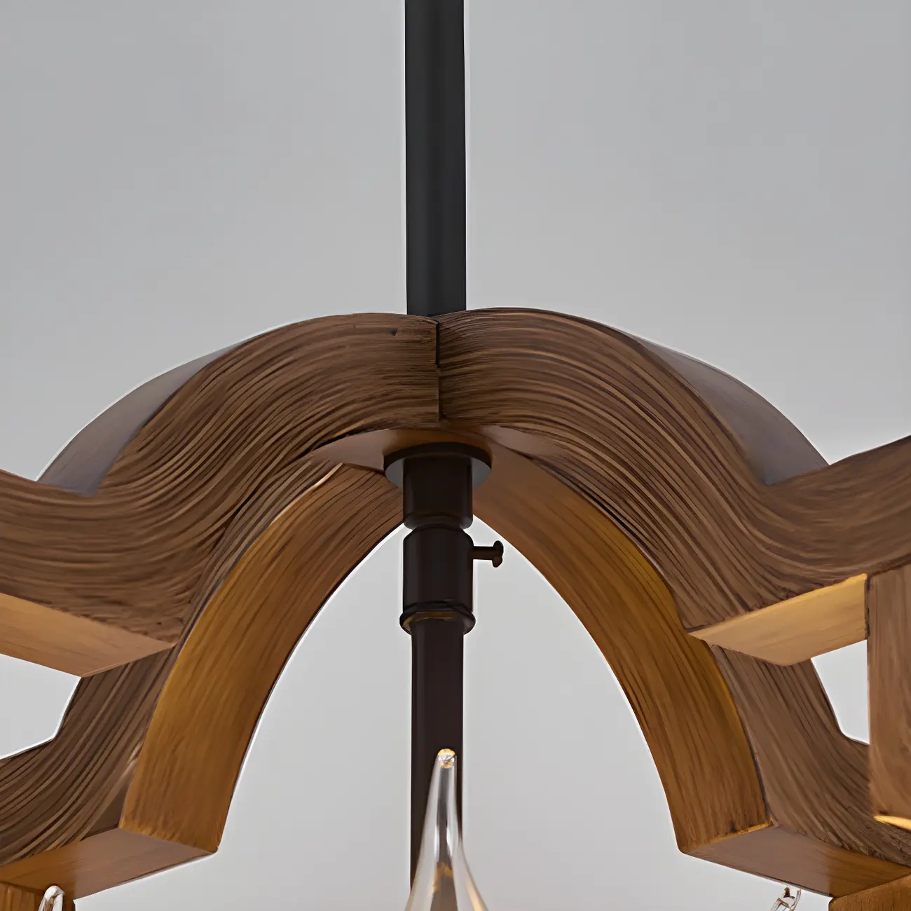 Industrial Adjustable Brown Wood Caged Candelabra Chandelier