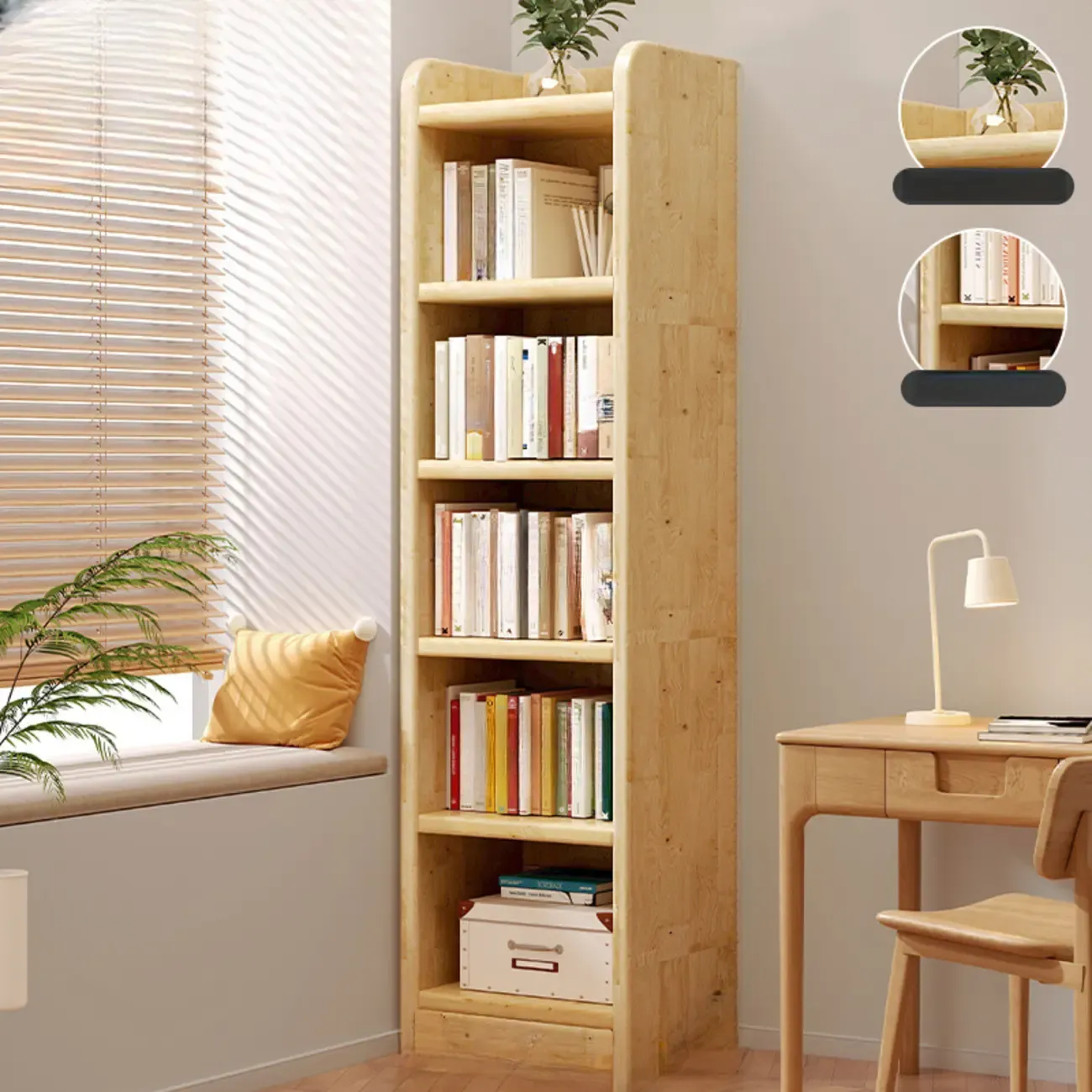 Rustic Vertical 5-Tier Closed Back Wooden Bookshelf
