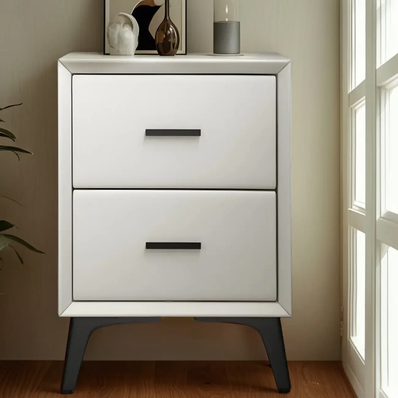 Modern White Metal Bedside Table with 2 Drawers