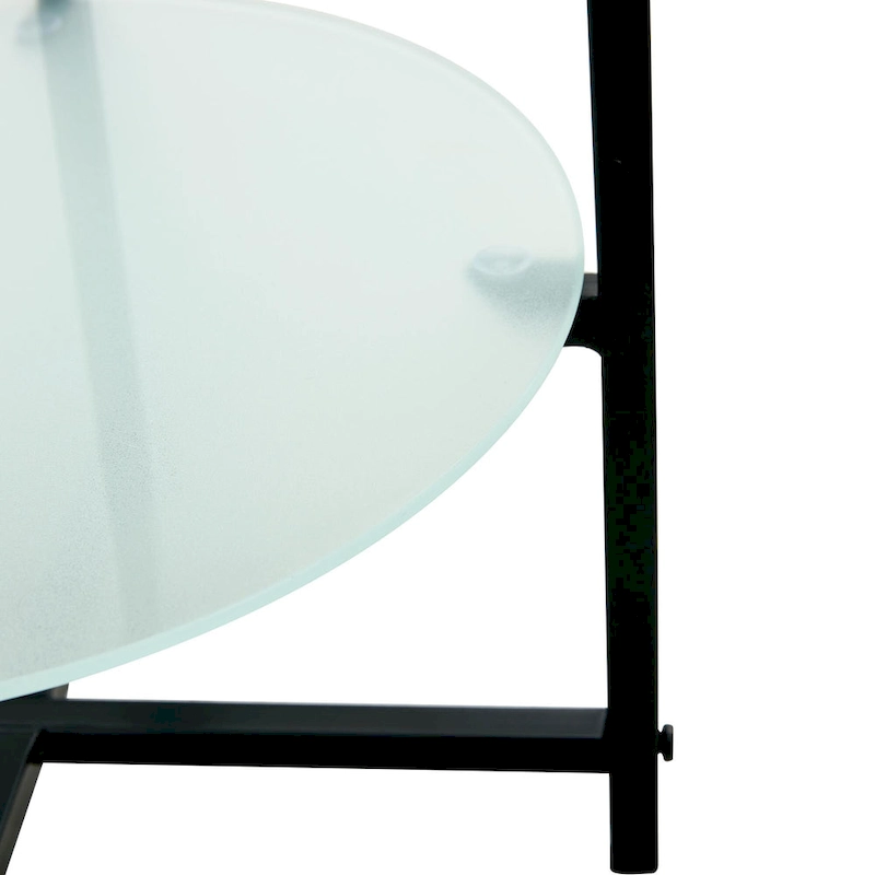 2-layer Round Tempered Glass End Table/Coffee Table with Iron Frame