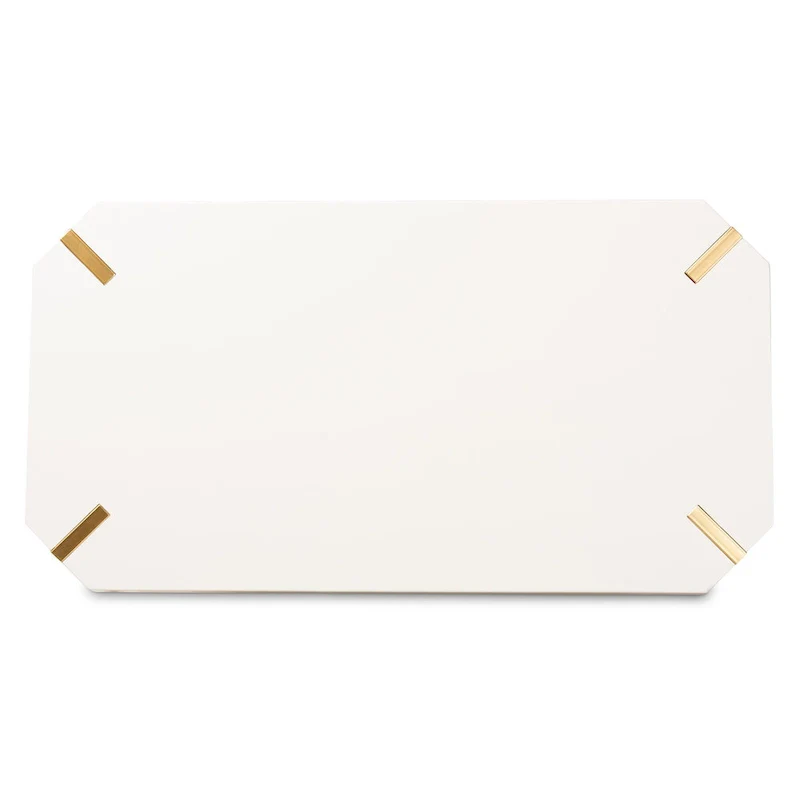 White & Gold Coffee Table - Rectangular with Angled Metal Legs (43.5